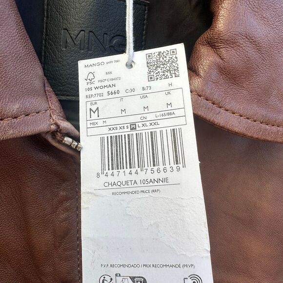 Mango MNG $240 Brown 100% Leather Jacket bomber coat women's medium NWT - Picture 9 of 13